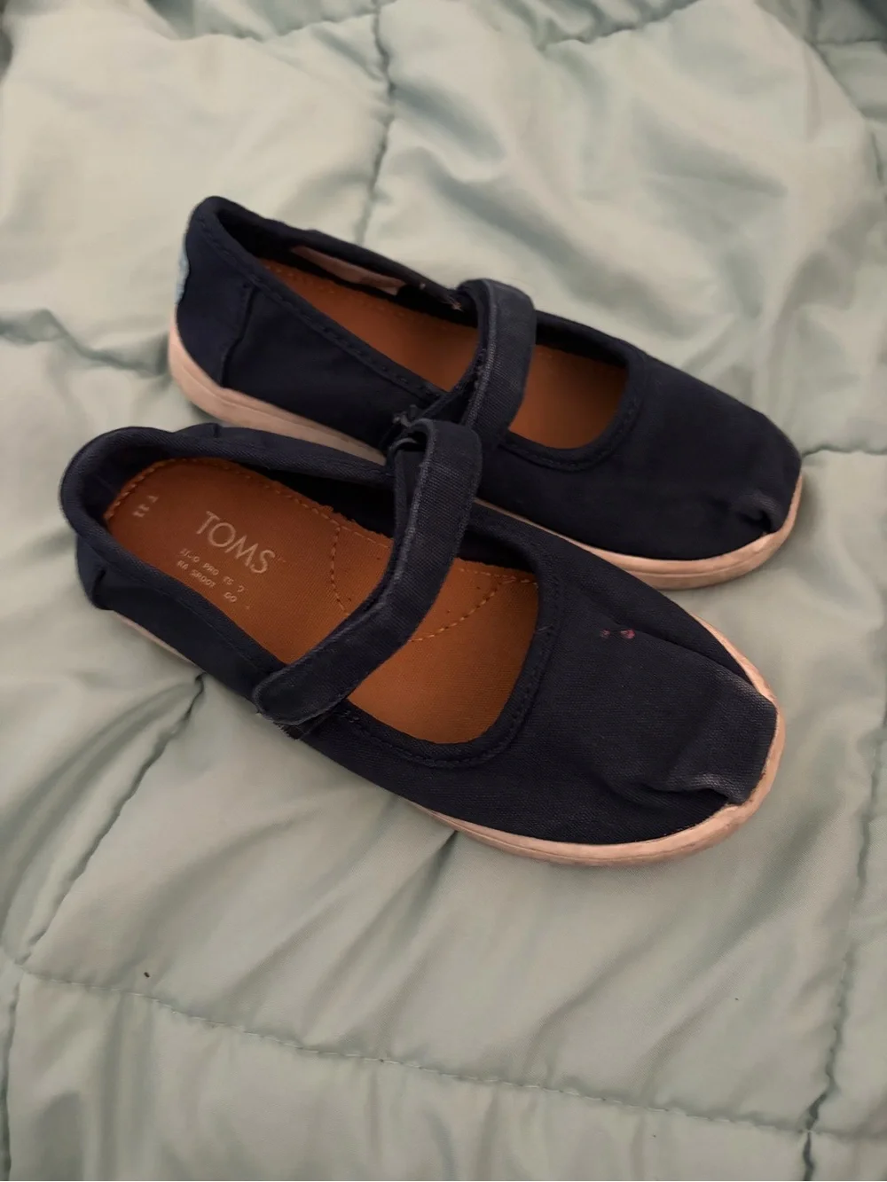 Toms Kids Mary Jane Canvas Shoes - Navy with Light Pink Trim